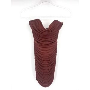 Nookie Dita Mesh Mini Dress Ruched Small Brown Sweetheart Neckline Sexy Glam